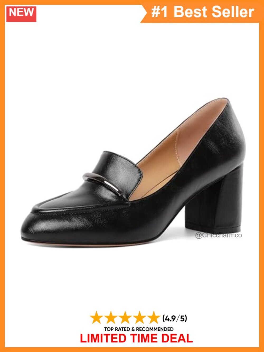 Eldof Women's Pumps Block Heel Round Toe Slip On Chunky Loafer Dress Shoes